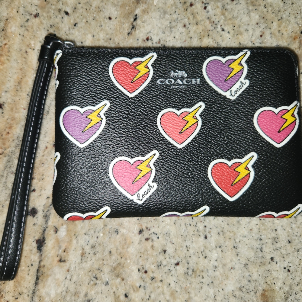 Coach Black Wristlet with Heart and Lightning Print